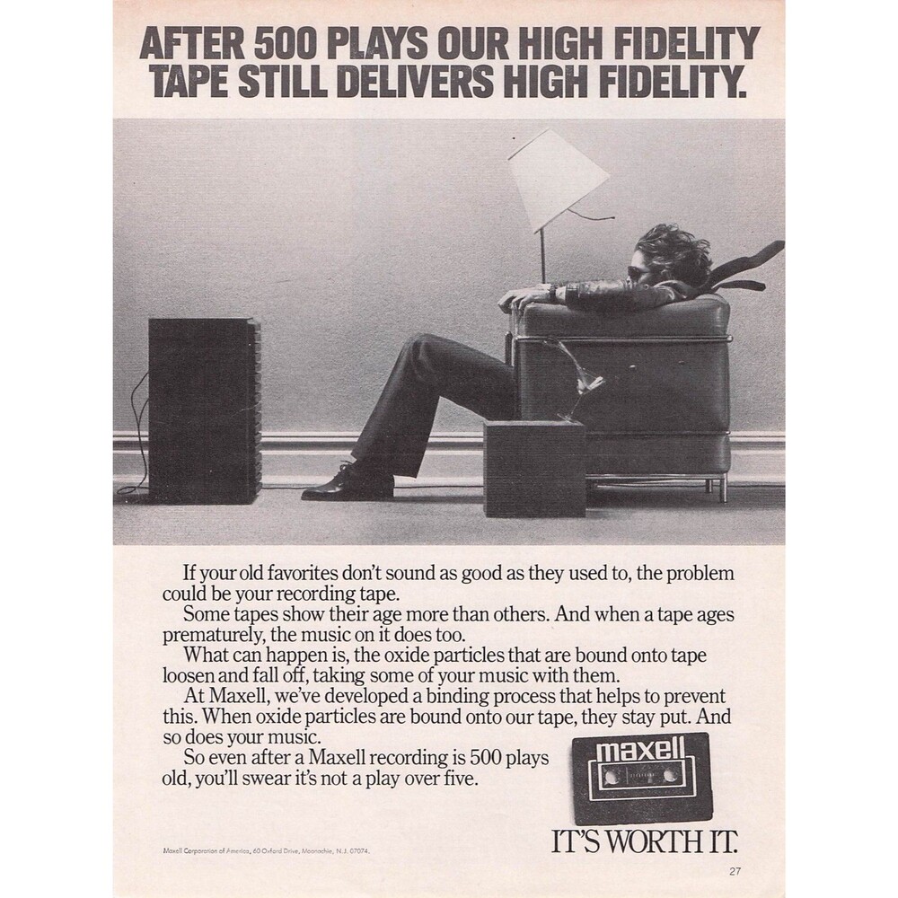 Vintage Maxell Cassette Recording Tape Print Ad High Fidelity Wall Decor Art